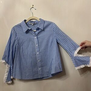 English Factory Button Down Striped Shirt with open elbow design